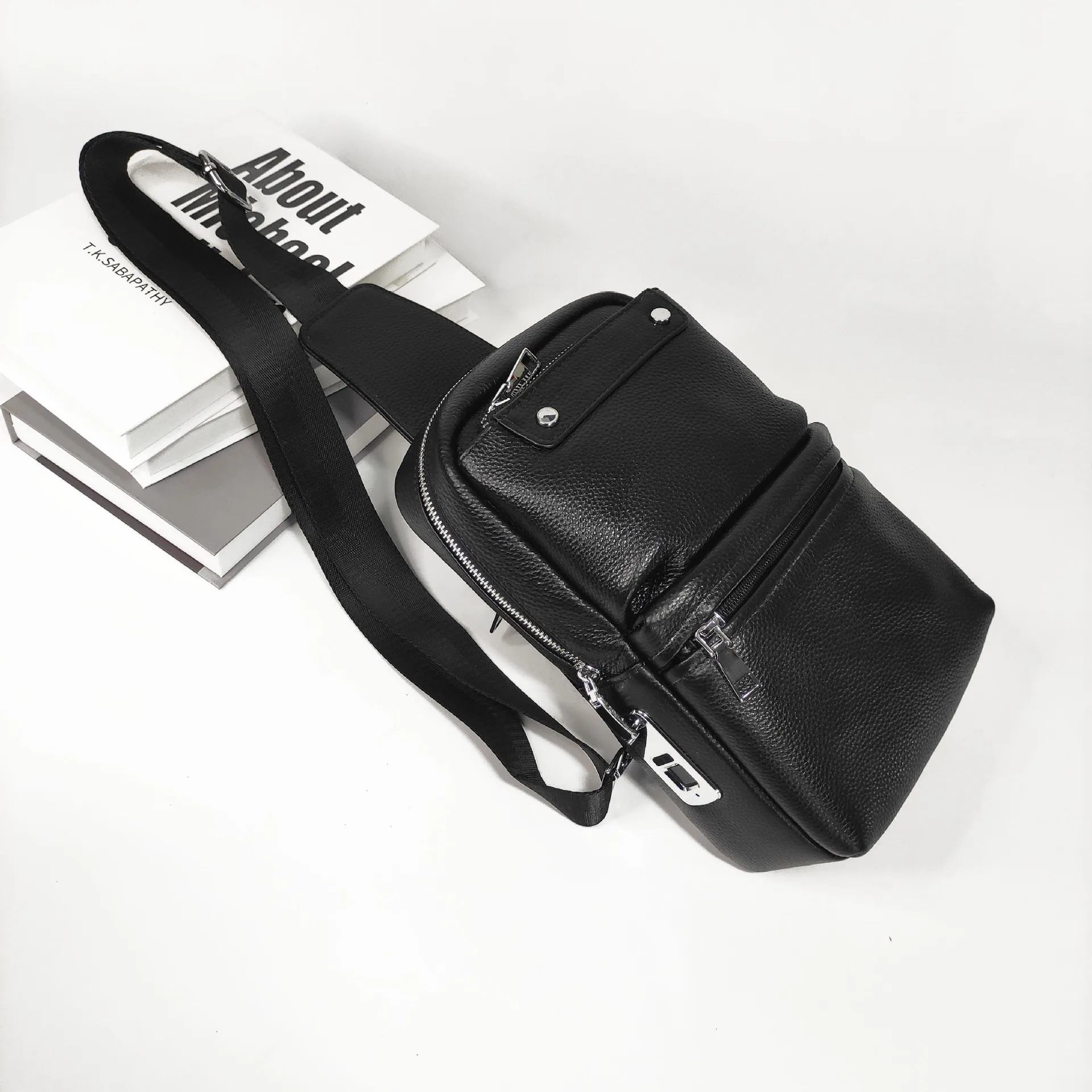 بصمة فتح الرجال جلد طبيعي كتف واحد Crossbody طبقة علوية جلد البقر عادية سعة كبيرة الراقية الصدر #3