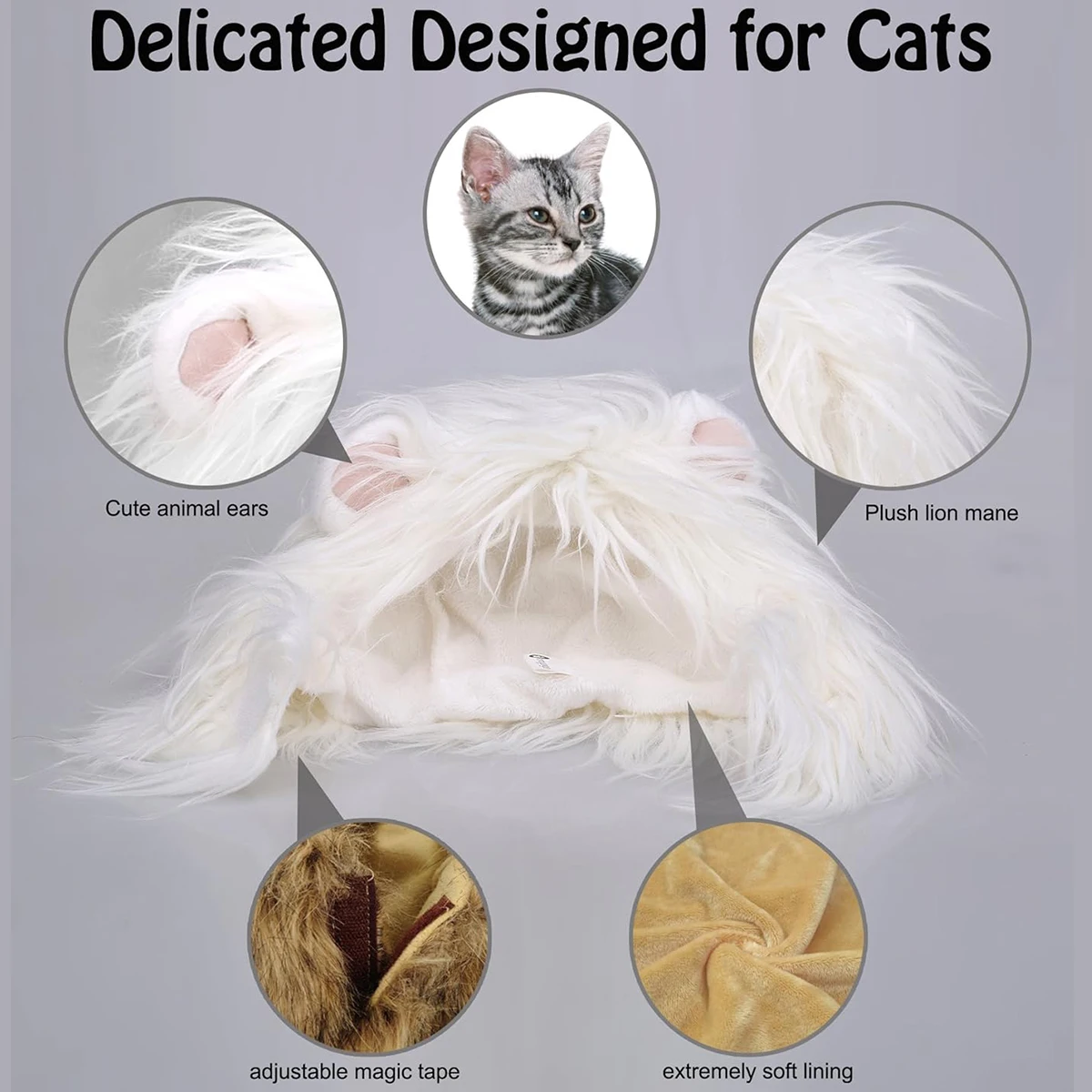 Cats And Dogs Cosplay Hat Adjustable White Lion Costume Easy To Put On And Take Off  For  Halloween Clothes Pet Accessories
