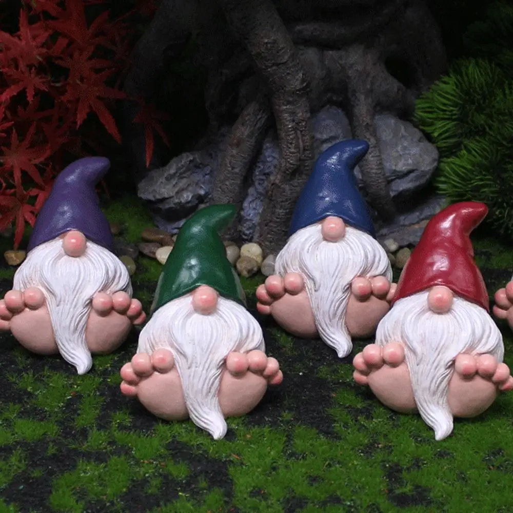 Cute Garden Gnome Sculptures with Feet Shape Realistic Mini Gnome Elf Figurines Resin Crafts Handmade Small Gnome Statue