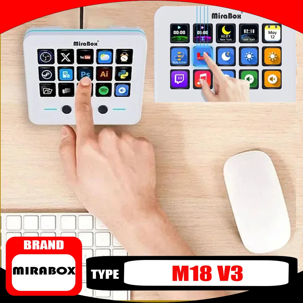 

Mirabox Mbox M18 V3 Streamdeck Визуальная клавиатура Quick OBS Консоль для прямой трансляции Ключ Высокое качество Pad Dynamics Настроить чувствительность