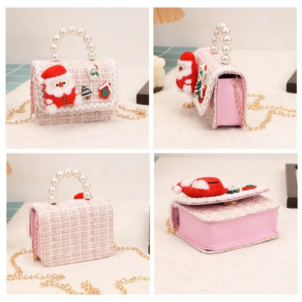 ใหม่Merry Christmasเด็กCrossbodyกระเป๋าPearlมือถือSanta Clausรูปแบบเปลี่ยนกระเป๋าสีแดงน่ารักกระเป๋าถือสําหรับหญิง