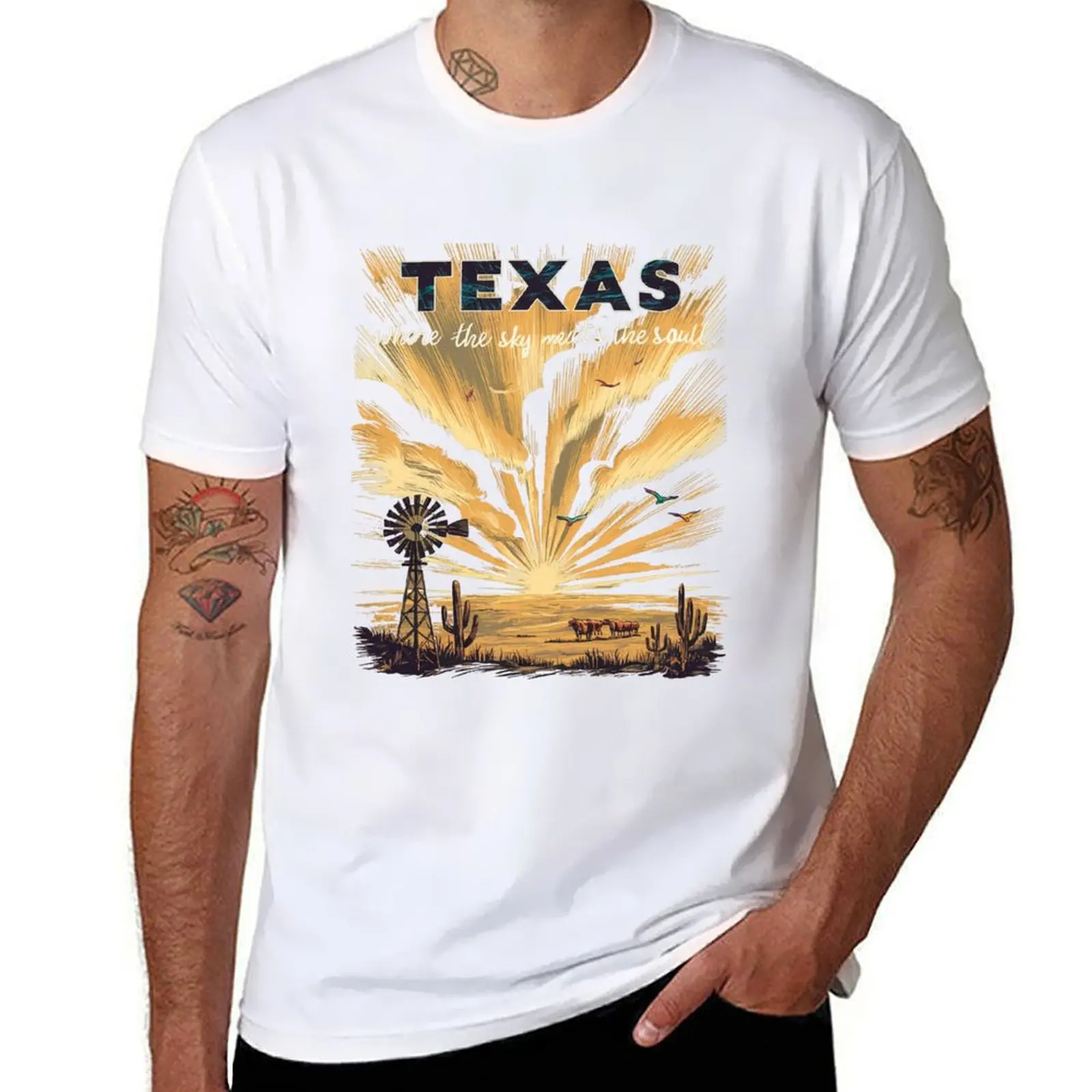 

Texas where the sky meets the soul BEST OF T-Shirt sports fans summer top anime shirts men