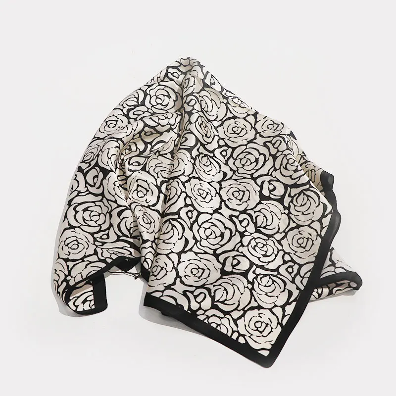 100% Mulberry Silk Scarf Women's Square Scarf Shawl Women's Black and White Rose Mulberry Silk Scarf New Mulberry Silk Scarf