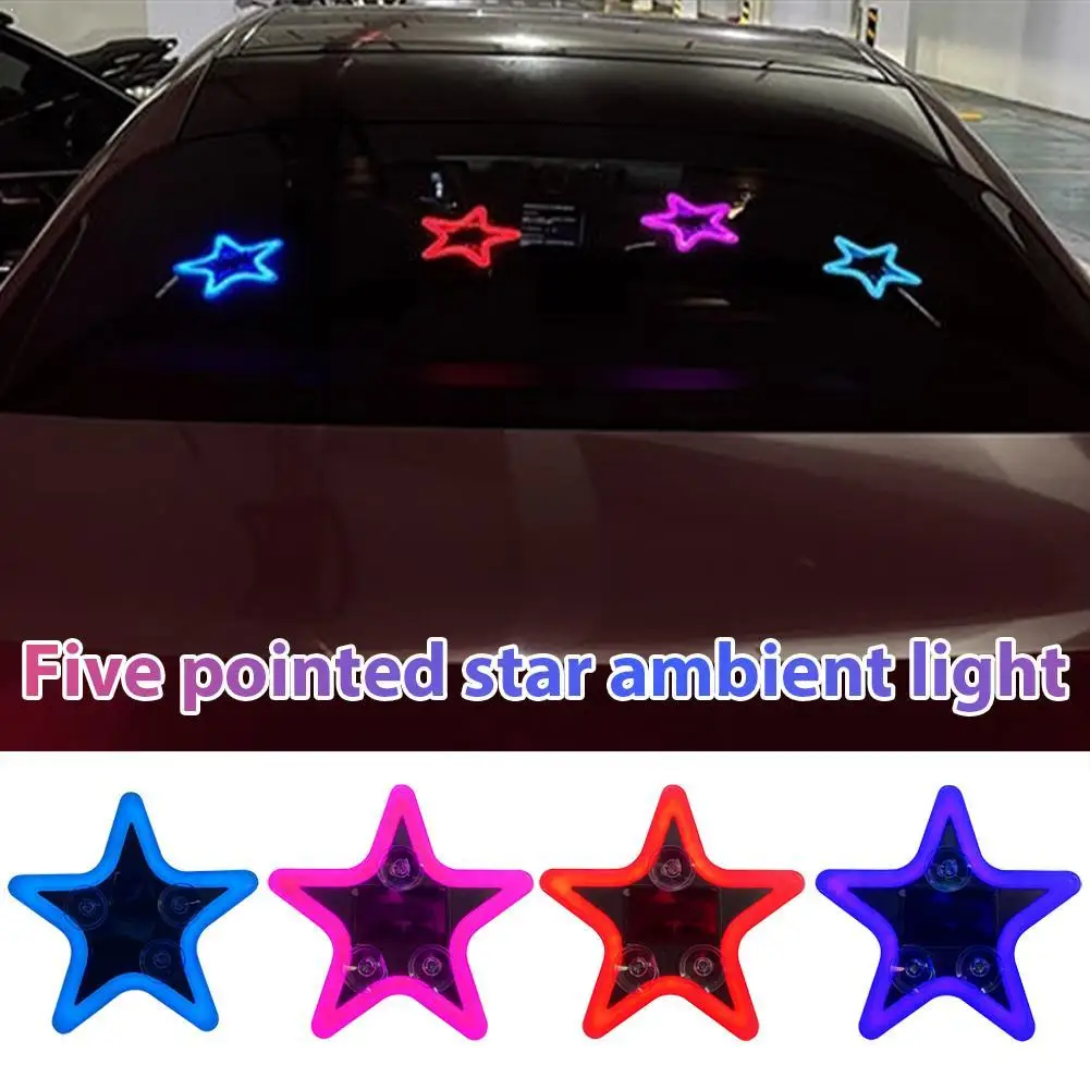 Solar Star Car Atmosphere Light Smart Vibration Sensor Safety Warning Lamp Rear Window Anti-Collision Decor Light Auto On/Off