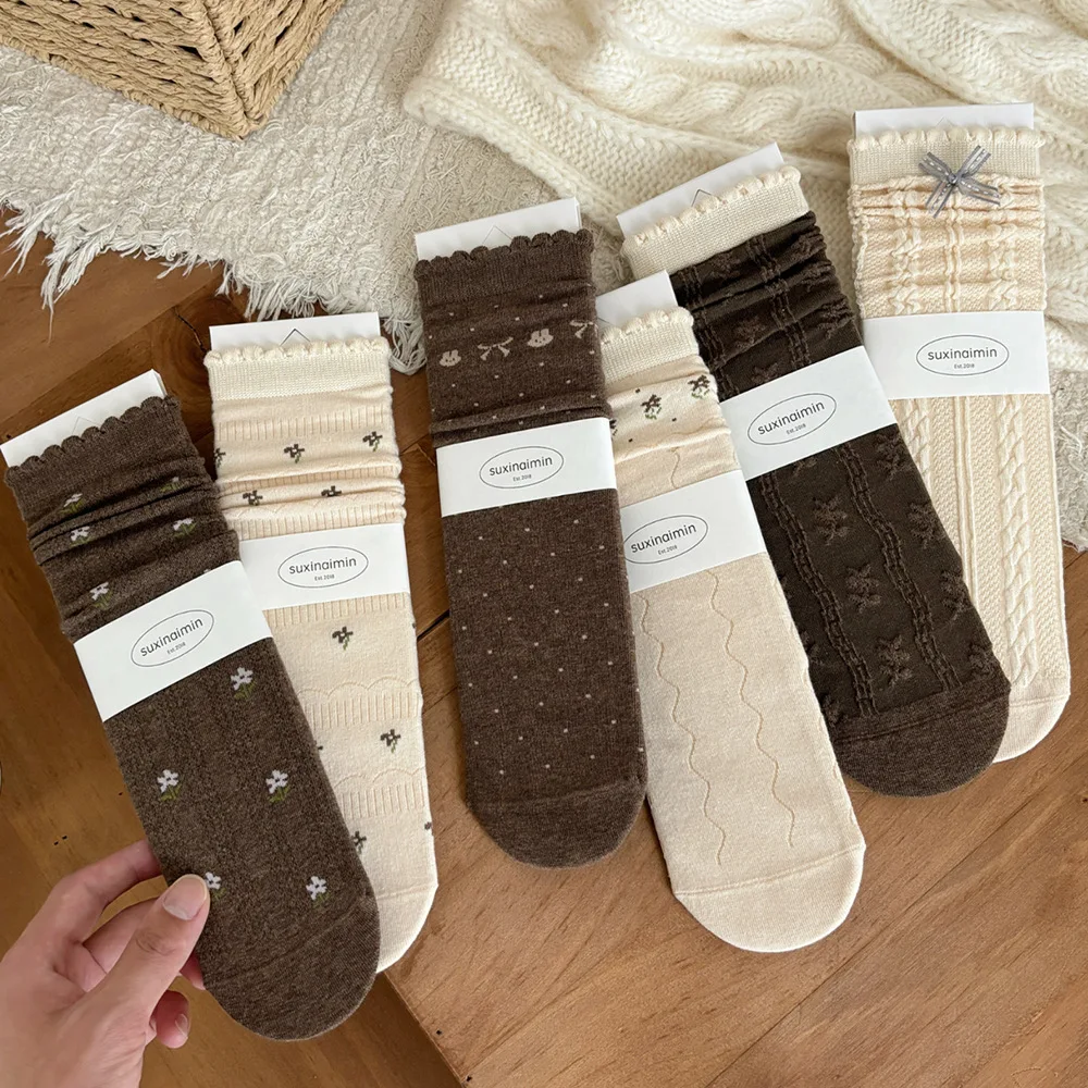 الكورية موضة القطن الأوسط أنبوب النساء الجوارب اليابانية Harajuku ريترو محبوك مطاطا فضفاض الجوارب الطويلة النساء الفتيات الكشكشة الجوارب