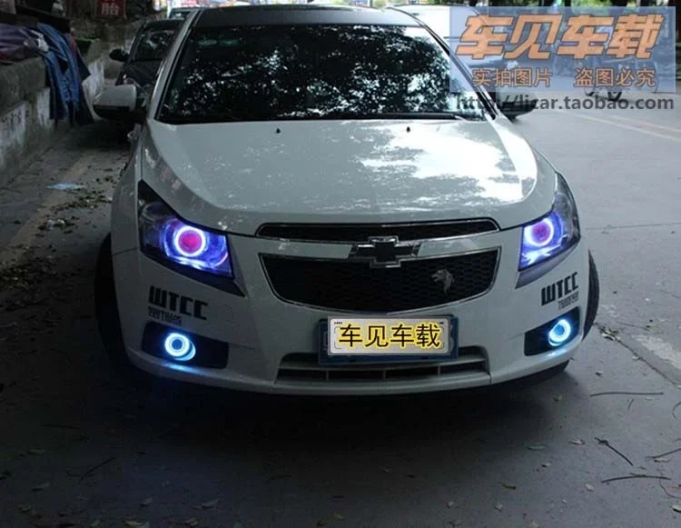 LED DRL daytime running light COB angel eye, projector lens fog lamp with cover for chevrolet cruze, 2 pcs