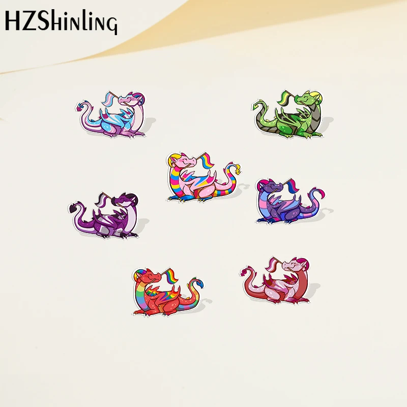 كارتون لطيف مثلي الجنس بيس فخر العلم التنين الاكريليك التلبيب دبوس الراتنج الايبوكسي الاكريليك دبابيس موضة مجوهرات اكسسوارات