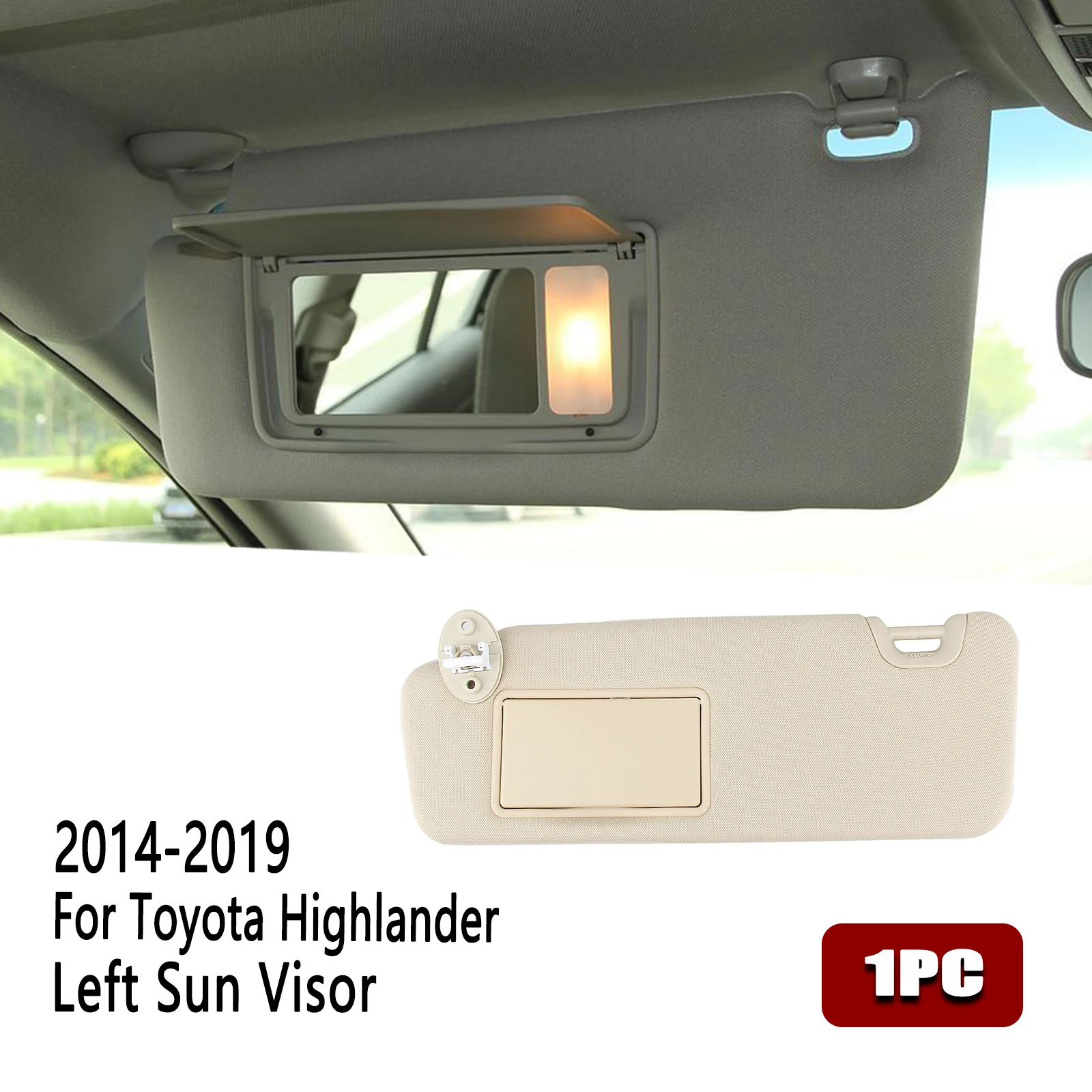 Beige Car Left Side Front Sun Visor Window Sunshade Blind Cover Shade Blind Shield For Toyota Highlander 2014-2019