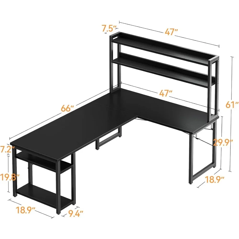 L Shaped Gaming Desk with Hutch,Computer Desk with Storage Shelves,L Shaped for Home Office,Corner with Headphone Hook