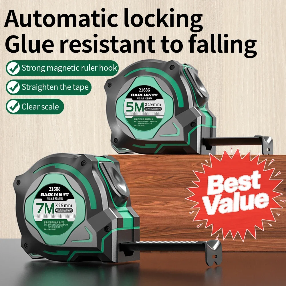 Professional Heavy-Duty Auto-Lock Tape Measure with Rubber Coating High Precision Ft/m Scale Lab-Tested Lock 3M 5M 7M 10M