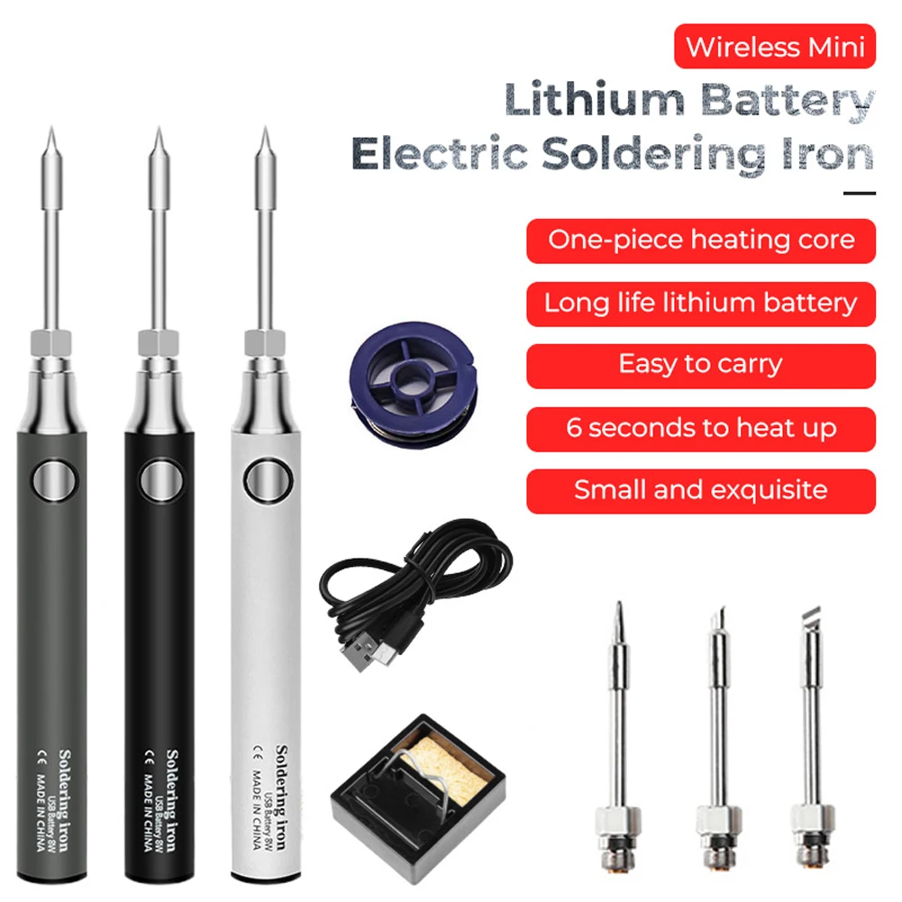 

Cordless Soldering Iron Kit USB Rechargeable 330°C-450°C Adjustable Temperature Welding Iron Kit Replaceable Tip Portable Tool