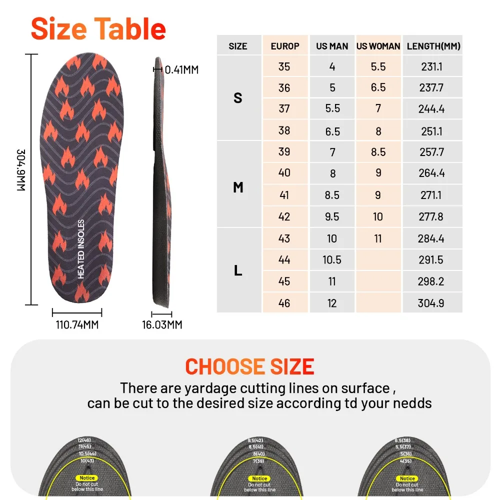 Heated Insole with Remote Control, LED, Precise Temperature Control, Can Switch Temperature, Heel Mat Design