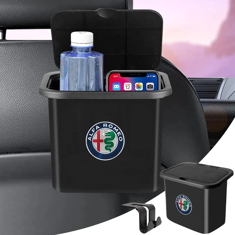 

Car Trash Can Hanging Garbage Organizor Auto Badge Seat Back Storage Box For Alfa Romeo Stelvio 156 159 166 GT Giulietta