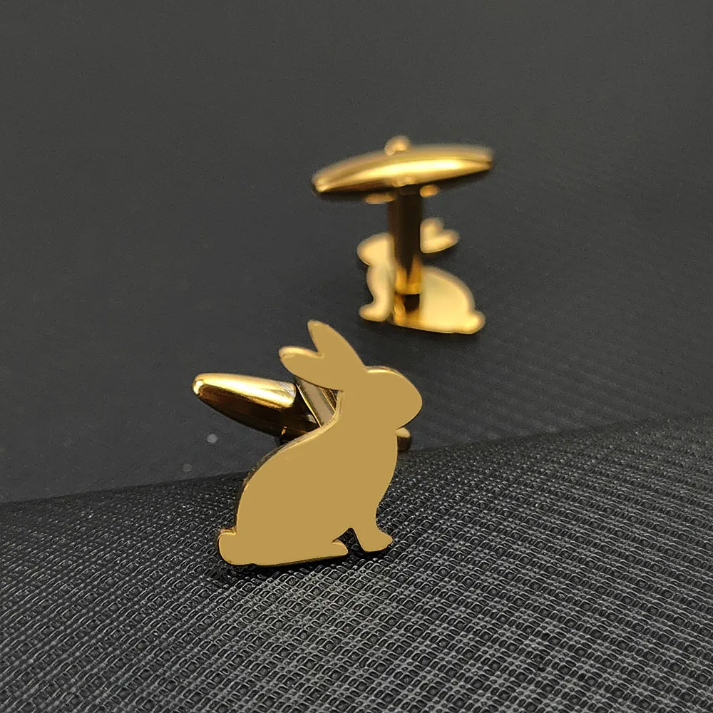 Gemelli con stemma di coniglio in acciaio inossidabile placcato oro, regali di Halloween, Ringraziamento, Natale e Capodanno