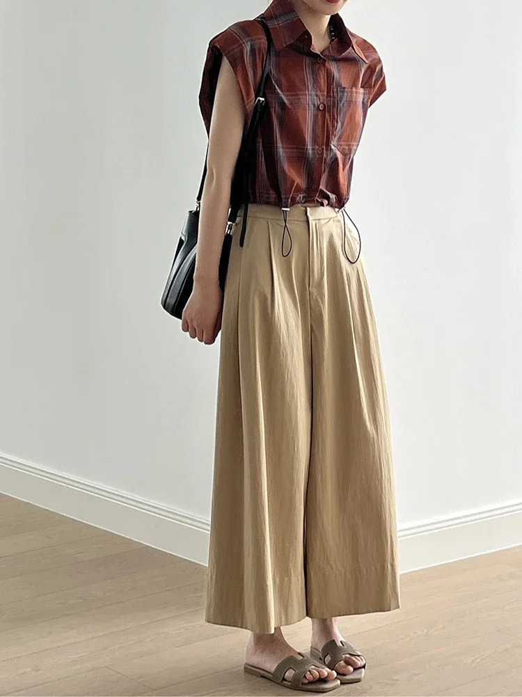 Korean Style Plaid Shirt Women's Summer New Retro Style Casual Sleeveless Shirt Harajuku Casual Tops