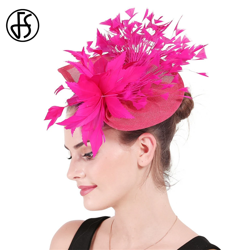 FS Rose Red Fascinators Kentucky Hats For Women Luxury Wedding Ceremony Church Headdress Ladies Cocktail Party Dress Derby Cap