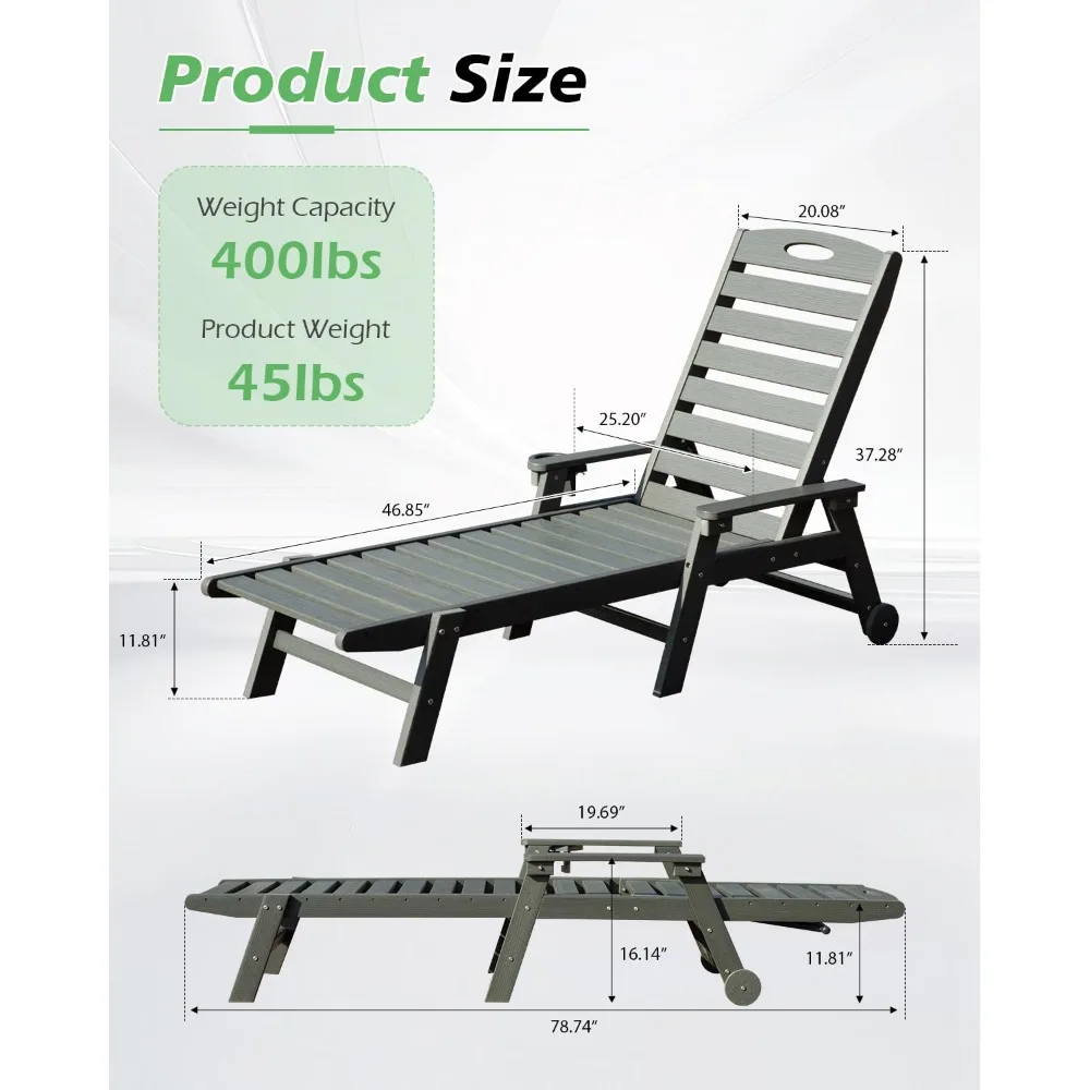 Outdoor Lounge Chairs Set of 2, HDPE Pool Chaise Lounge Chairs for Poolside, Pool Loungers for Outside, Customized