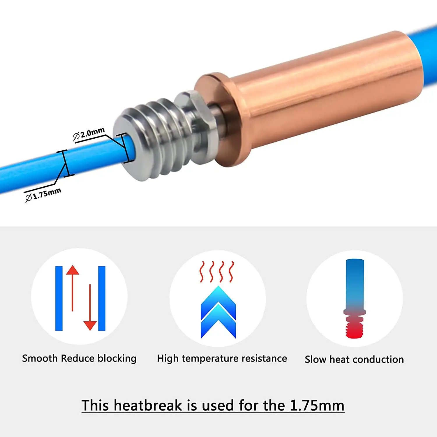 2PCS Bimetal V5 AC Heatbreak Upgrade Titanium & Copper Bi-Metal Heat Break for Anycubic Mega S/Vyper/Mega Pro 1.75MM Filament