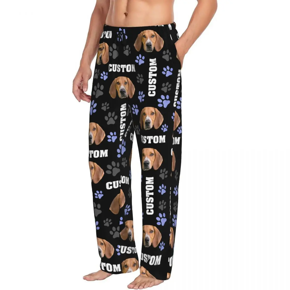 الرجال مخصص الكلب صور بنطلون بيجاما شخصية الحيوانات الأليفة صورة اسم تصميم ملابس خاصة صالة النوم قيعان مع جيوب #2