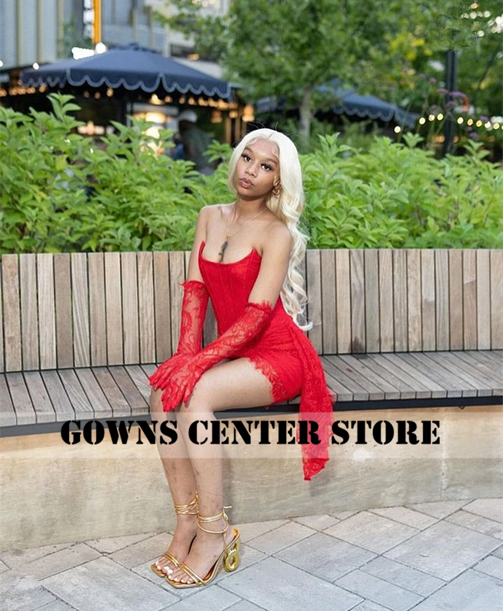 ชุดเดรสหรูหราสำหรับงานวันเกิด2024นางเงือกสีแดงไม่ซ้ำใครชุดงานพรอมสั้นลูกไม้สีดำสำหรับชุดเดรสปาร์ตี้คลับแบบพิเศษ