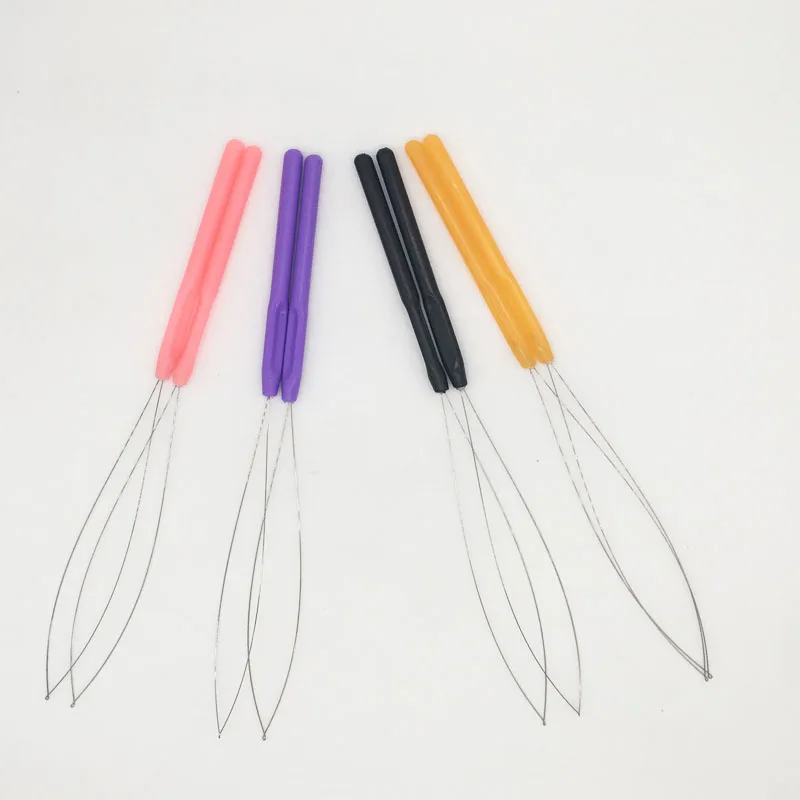 

40 pcs Plastic handle loop pulling needle micro ring hair extension threader hair tools crochet needles for hair needle