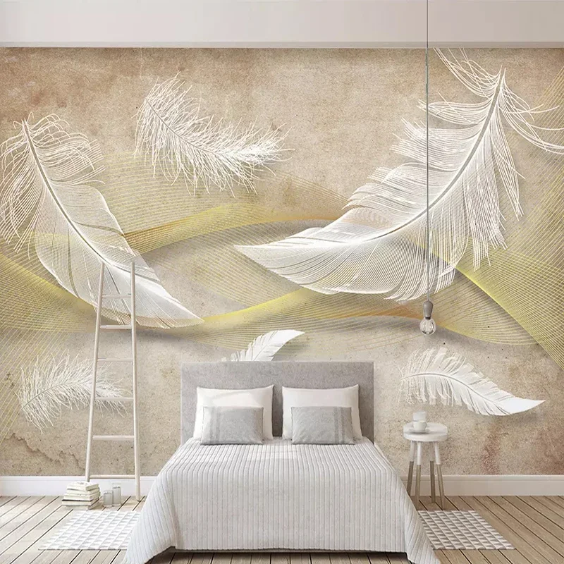 

Modern Retro Abstract Line Feather Photo Murals Wallpaper 3D Living Room TV Sofa Background Wall Cloth Art Home Decor Wall Paper