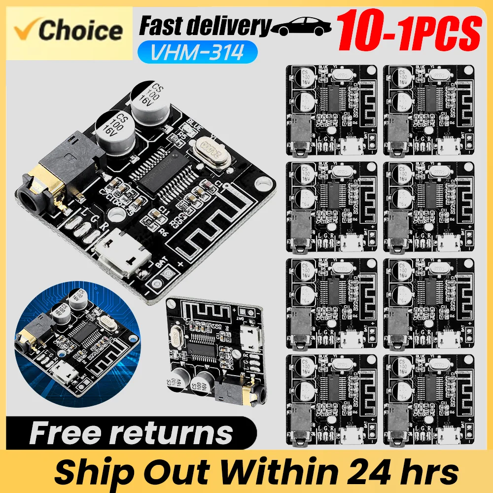 10-1PCS DIY BT Audio Receiver Board BT 4.1/5.0 MP3 Lossless Decoder Board Wireless Stereo Music Module DC3.7-5V 2 Channels 3.5mm
