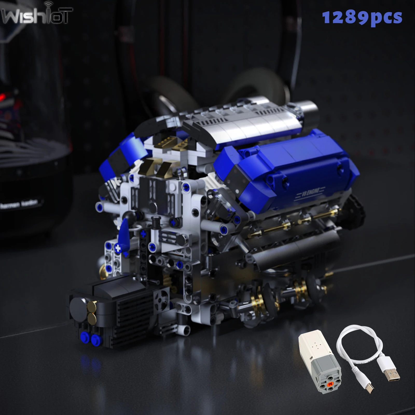 

1289PCS Classic Sports Car V8 Engine Building Blocks Simulated Mechanical Model Electric Motor Driven Ornaments Boys Toys Gifts