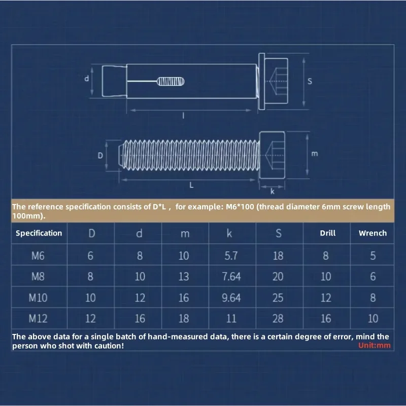 304 Stainless Steel Hexagon Hex Socket Head Built-in Expansion Screws M6 M8 M10 M12 Internal Expansion Bolt