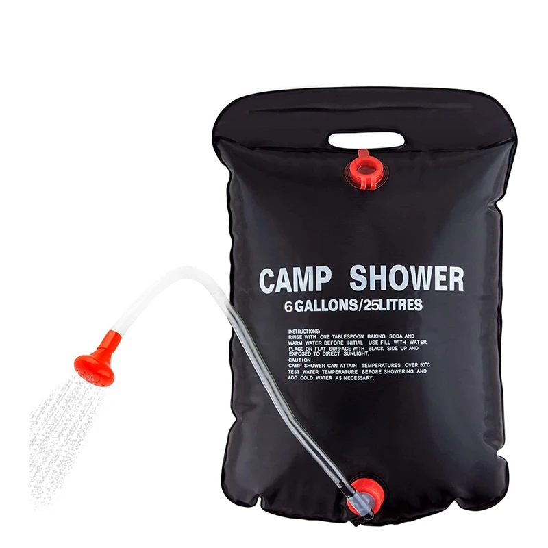 Sac de douche de camp à énergie solaire, sac de bain extérieur pliant portable métropolitain, sac à eau en PVC noir, voyage, randonnée, escalade, 25l