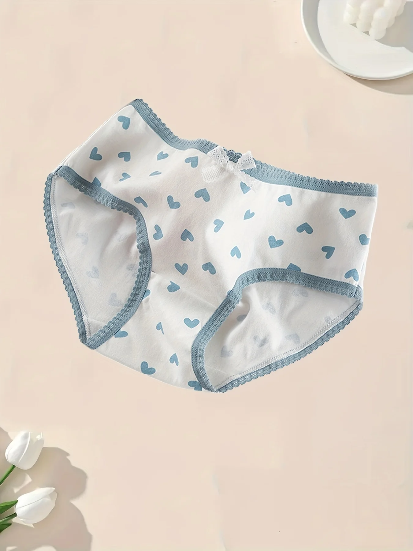 여성용 부드러운 면 팬티 5개 세트 스위트 하트 체크무늬 팬티 부드럽고 통기성 좋은 일상용 속옷