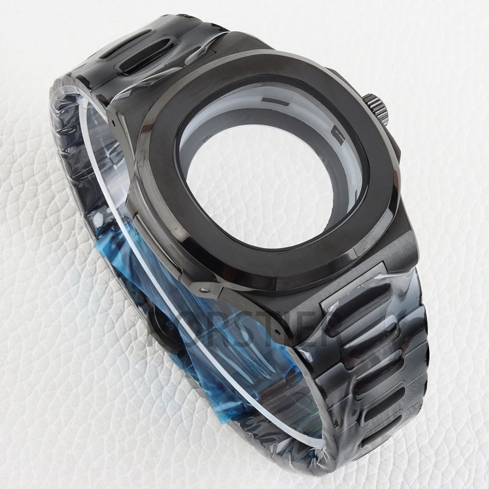 ارتفع الذهب/أسود 40 مللي متر NH35 حافظة 316L الفولاذ المقاوم للصدأ 10ATM مقاوم للماء ل نوتيلوس NH35 NH36 NH38 حركة 25 مللي متر عرض حزام الساعات #3