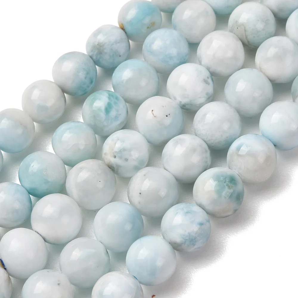 48pcs Natural Larimar Round Loose Stone Beads 8mm Smooth Gemstone Beads Strand for DIY Bracelet Necklace Jewelry Making Supplies