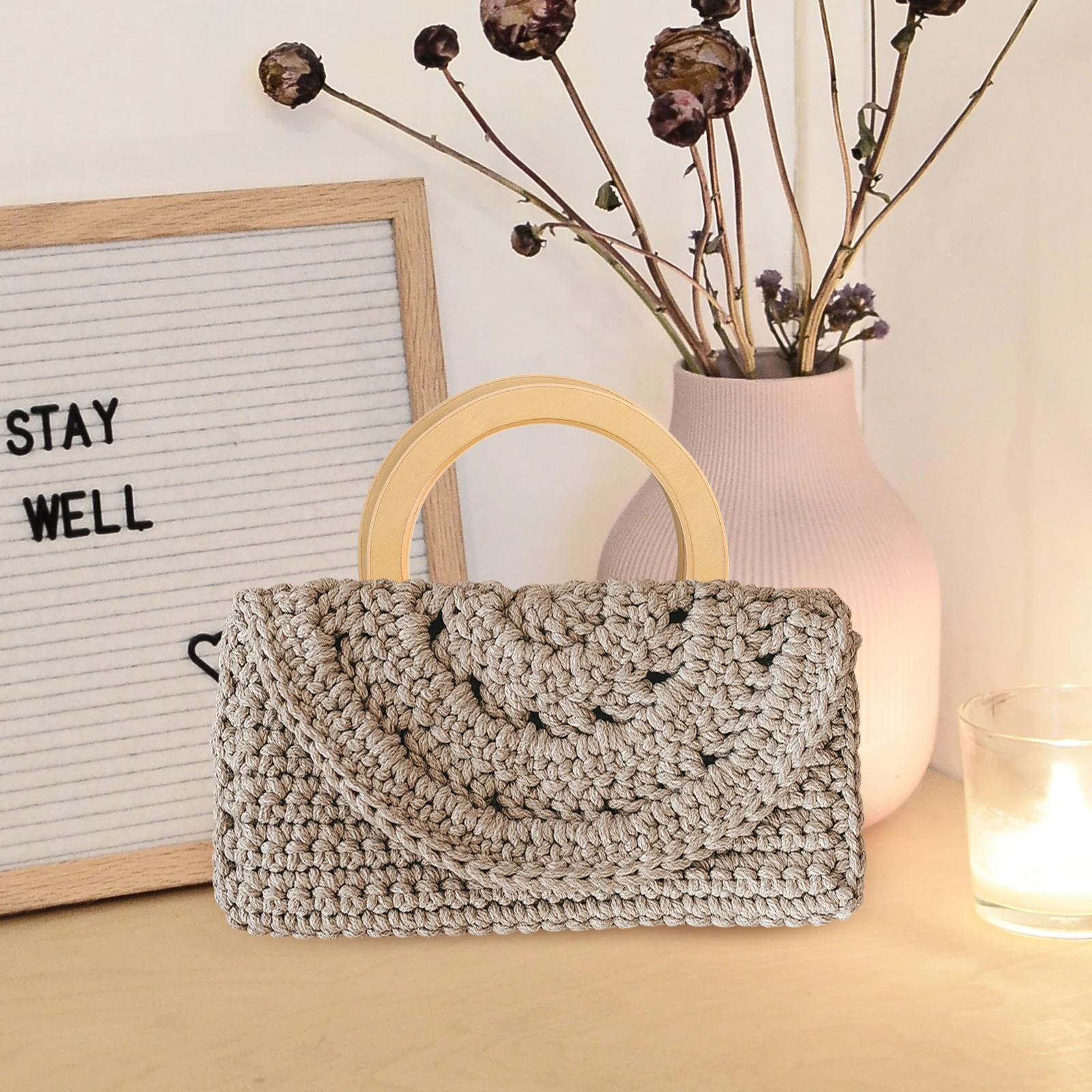 

6Pcs Wooden Round Handles DIY Craft Replacement for Tote Bag Beach Purse Macrame Market Basket Handmade Bag Making Supplies