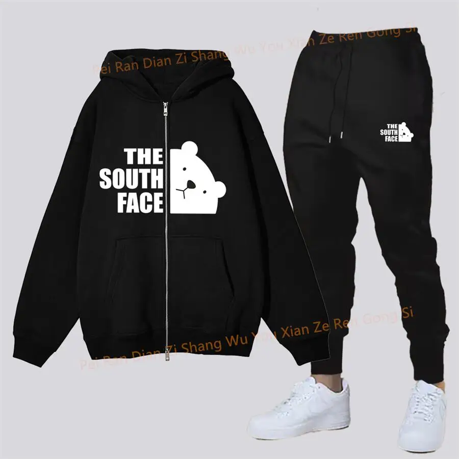 

Men's Sets Zipper Cardigan Hoodie and Sweatpants Two-piece High quality Hip hop Y2k Jogging Clothing Chandals male Sports Suit