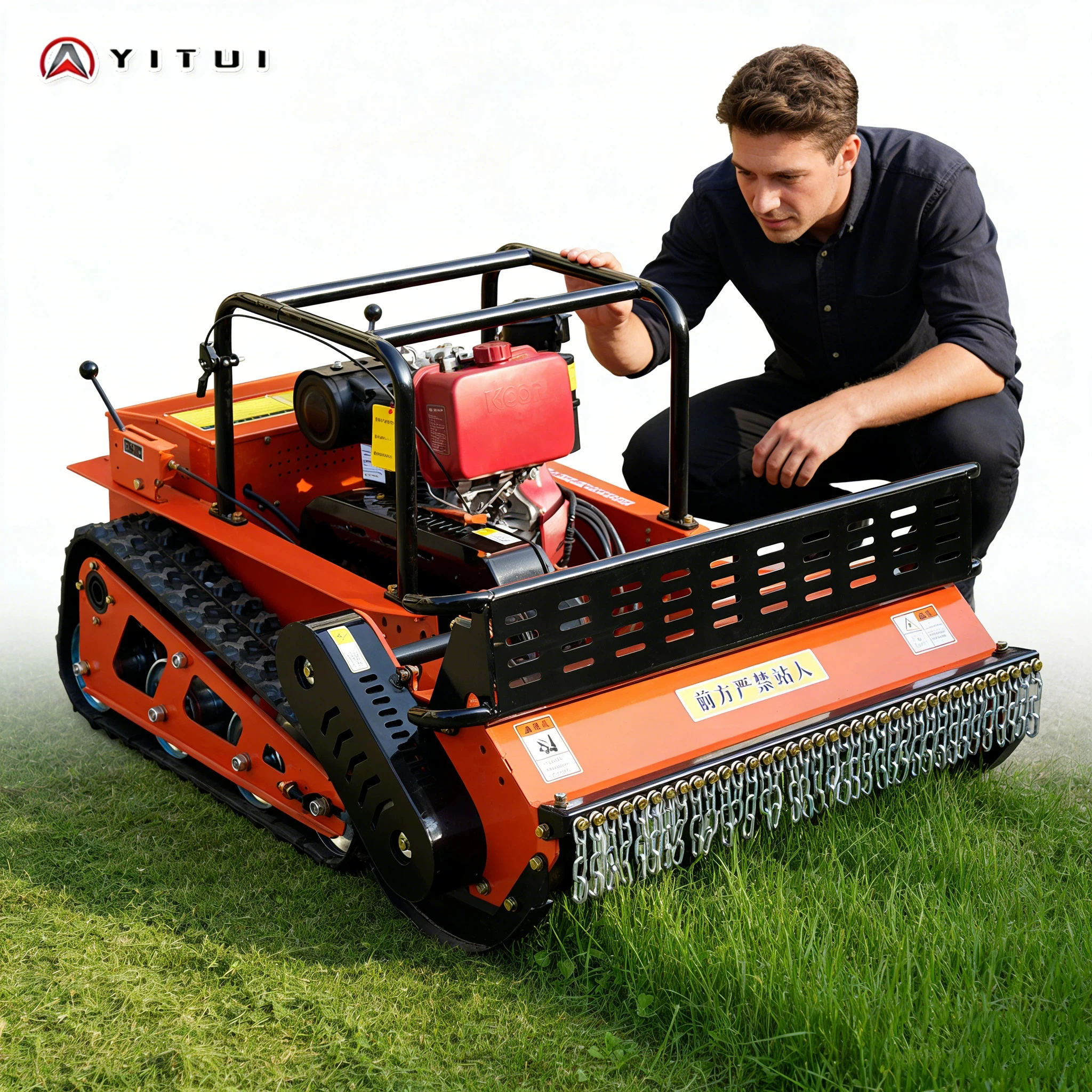 

New Customized Diesel Fuel Remote Controlled Lawn Mower 900mm Width 4wd Battery Brush Rechargeable Mower Cutter For Steep