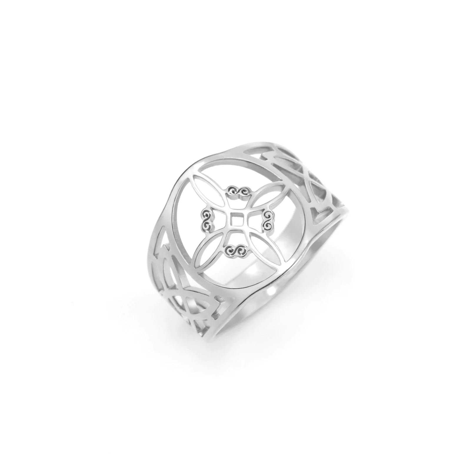 Kkjoy Hexenknoten Keltisches Symbol Ring Edelstahlring Hohl Glücksbringer Schmuck Amulett Ring Geschenk für Frauen Paare Mädchen – Detail 1