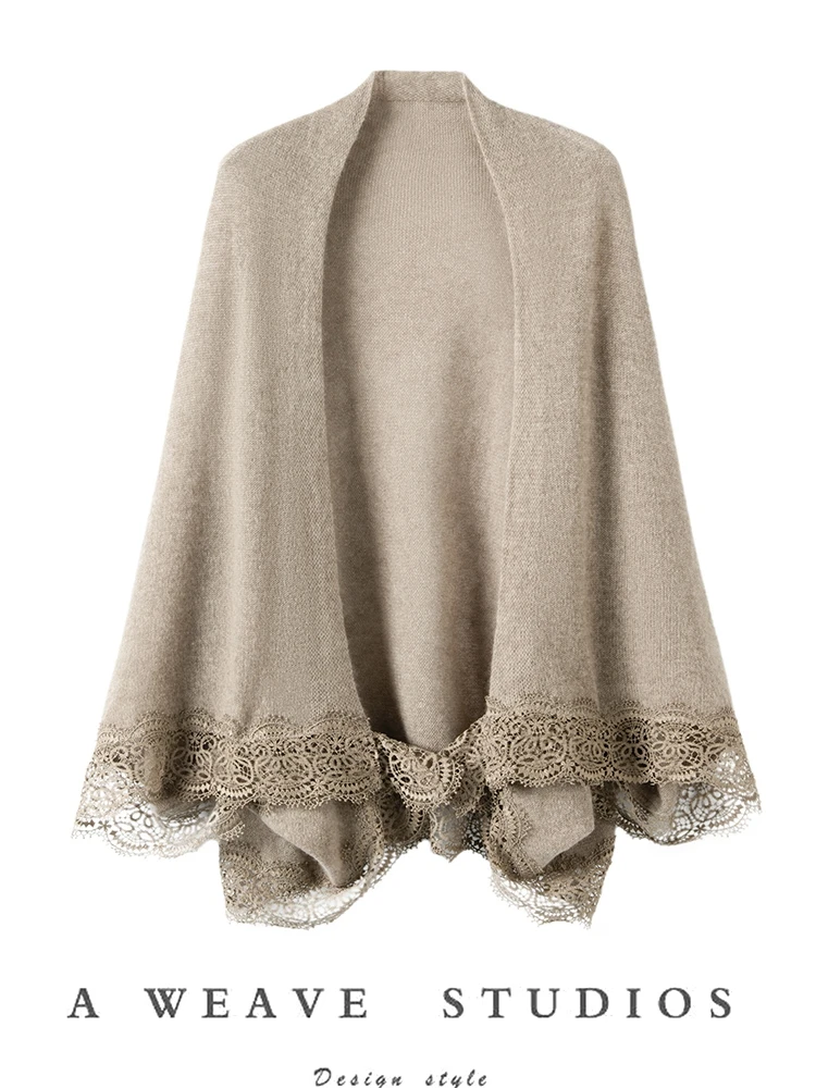 

CHICUU Women 100% Cashmere Shawls Luxury Lace shawl Spring Summer Grace Cashmere Knitted Cape Office Lady Wraps High Quality