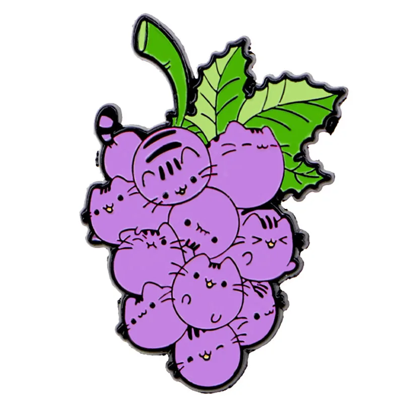 Enamel Pins Cartoon Grape Cat Brooch Pines Lapel Pins Badge on Backpack Clothing Accessories Fashion Jewelry Deocrations Gifts