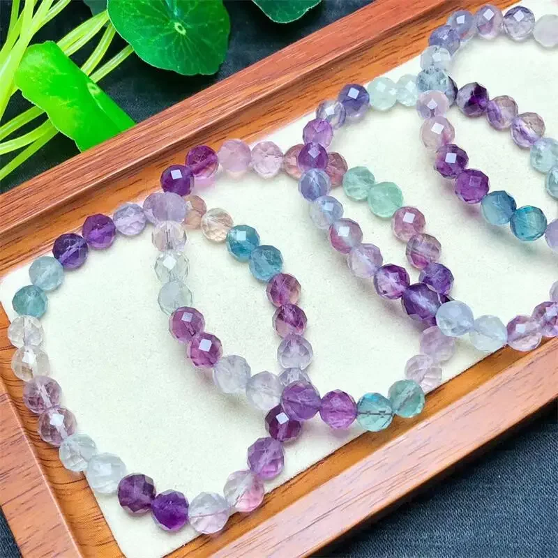 

Natural Fluorite Faceted Crystal Bead Bracelet Women Reiki Healing Buddha Strand Bangles Jewelry For Female Gift 1pcs