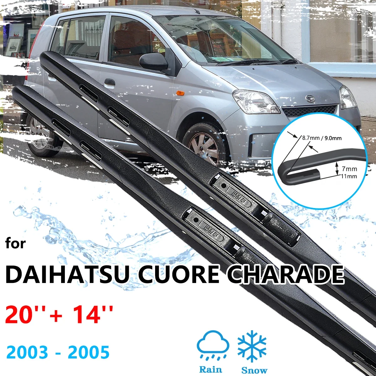 

For Daihatsu Cuore Charade 2003 2004 2005 L250 L260 Front Wiper Blades Windshield Windscreen Window Brushes Cleaning Accessories