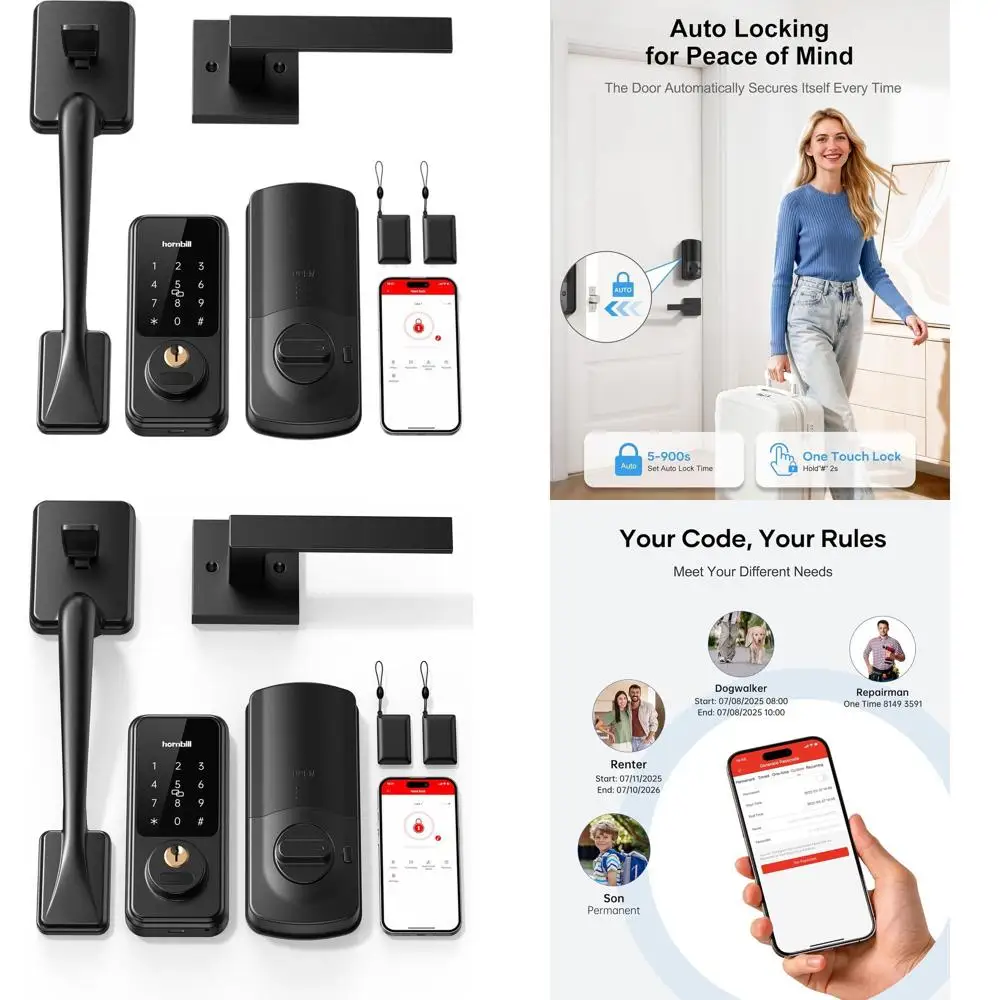 

Keyless Entry Door Lock with Handle, Front Door Lock Set, Keypad Code Deadbolt with Lever, Digital Touch Access via Alexa/Blueto