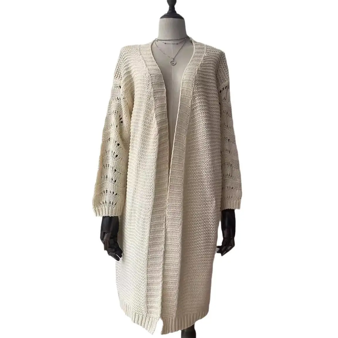 Maglione cardigan lavorato a maglia lungo da donna di media lunghezza in cotone colore casual aperto sul davanti Sle autunno Faion abbigliamento da donna