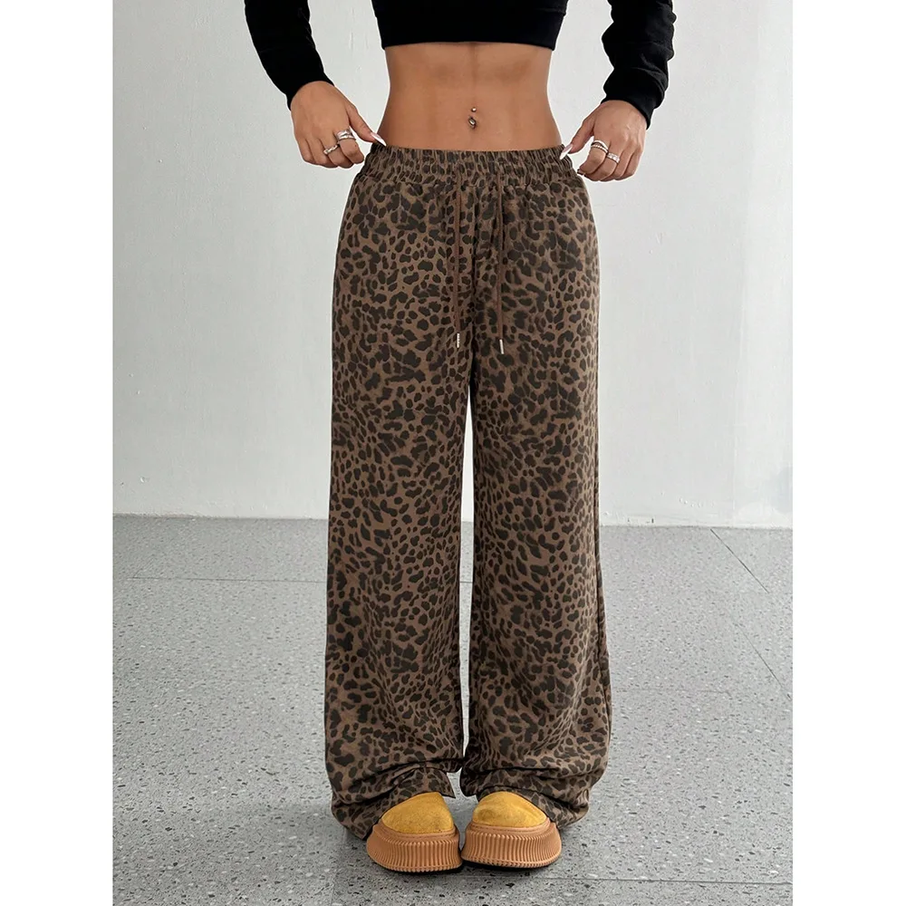 Realtree tendências clássico y2k leopardo impressão calças casuais verão solto perna larga versátil calças compridas oversized joggers calças femininas