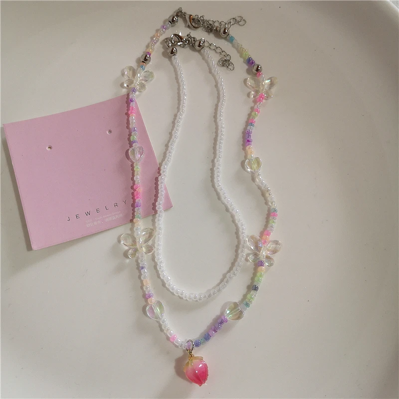 Goth Y2K Cute Strawberry Star Pendant Beads Choker Neck Clavicle 