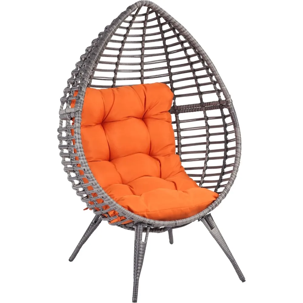 

Patio Wicker Egg Chair w/Soft Cushion, Teardrop Cuddle Seat, Outdoor/Indoor Patio Chair, PE Plastic Rattan Furniture with Adjus