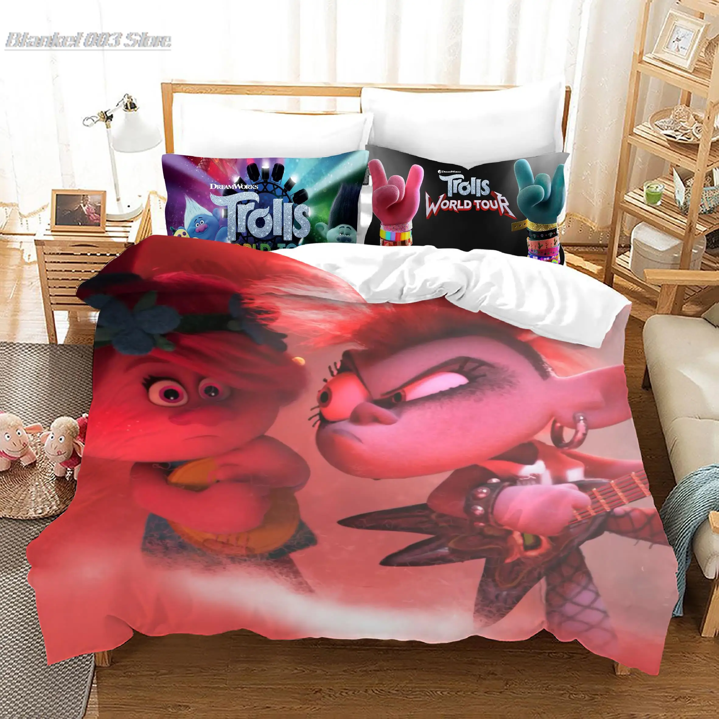 Children fashion Digital Print Trolls 3D Printed Bedding Set Duvet Cover Queen Twin Size Material