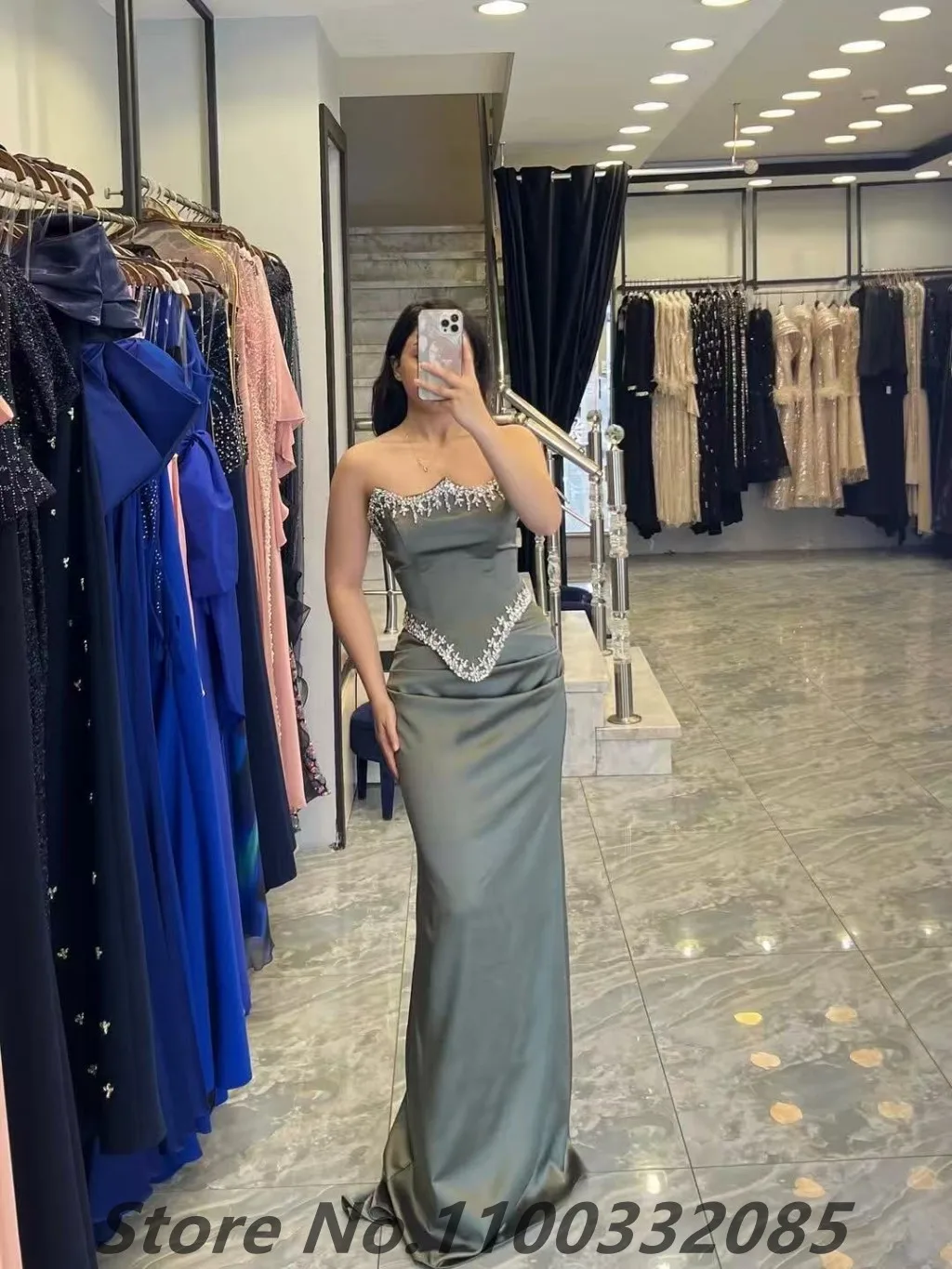 Eightale personalizzato splendido abito da sera verde sirena in rilievo lungo di lusso 2025 senza spalline in rilievo avvolgente abito da festa formale da donna