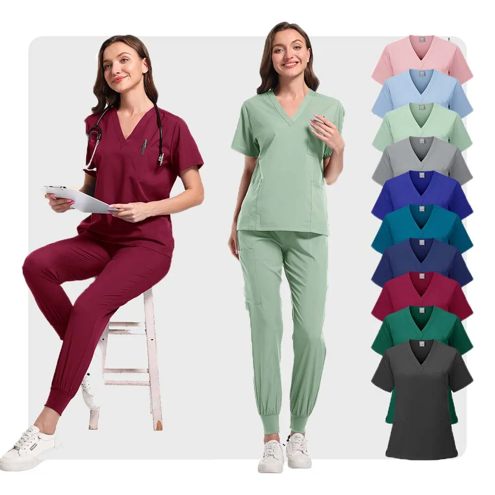 Nursing Scrubs Set Women Beauty SPA Uniforms Pet Clinic Store Veterinary Dentistry Work Clothes Medical Nurse Surgical Top+Pants