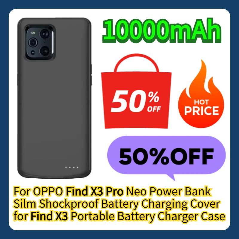 

For OPPO Find X3 Pro Neo Power Bank Silm Shockproof Battery Charging Cover for Find X3 10000mAh Portable Battery Charger Case